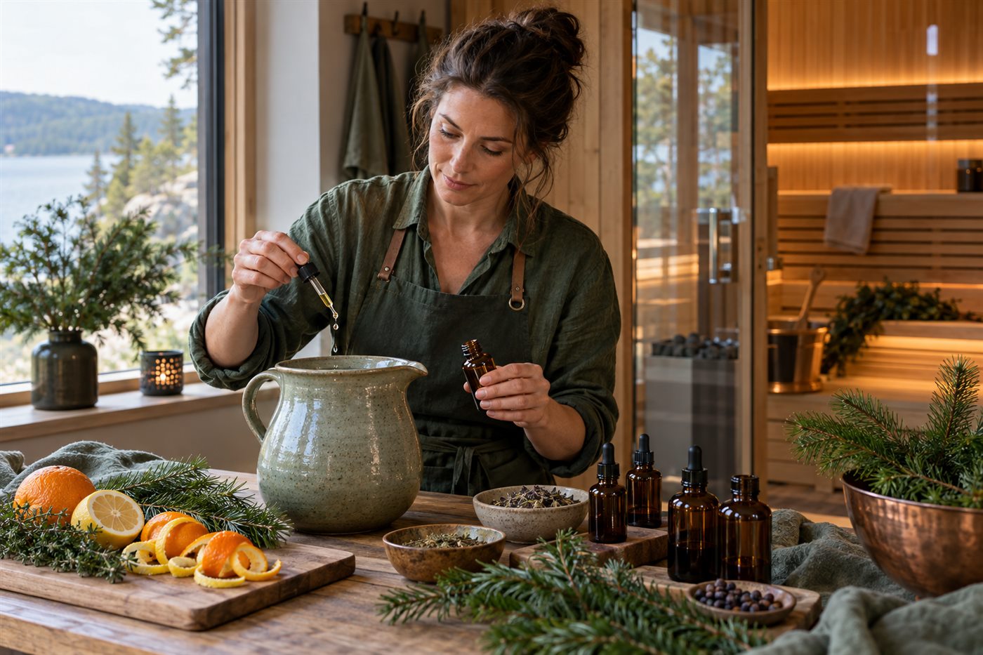 Gusmester forbereder en fortyndet aromatisk blanding